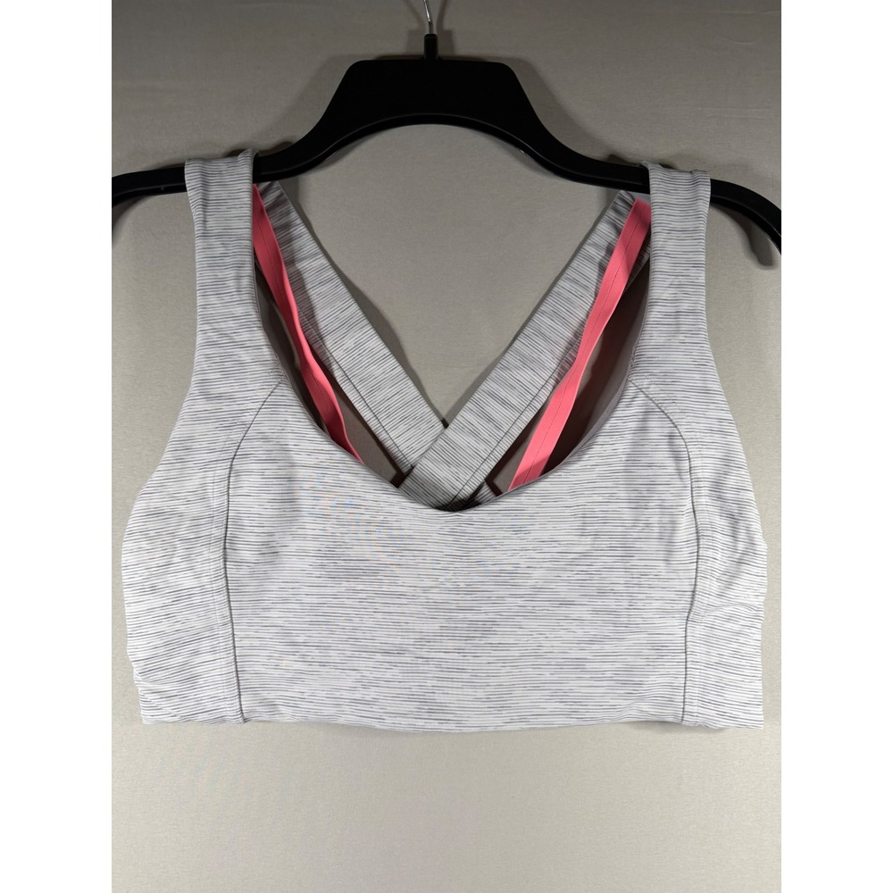 Lululemon Grey Space Dye Pink Strap Crisscross Back Sports Bra Yoga Gym
